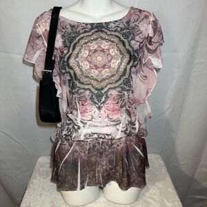 Design Works Sheer Y2K Paisley Top Size M Fairycore Boho Mesh Blouse‎